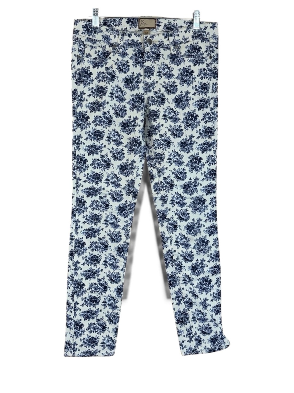 PAIGE Peg Skinny White/ Blue Floral Jeans